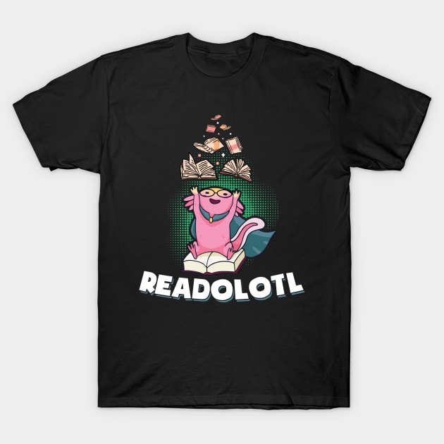 Reading Axolotl Mexican Salamander Readolotl T-Shirt by Peco-Designs